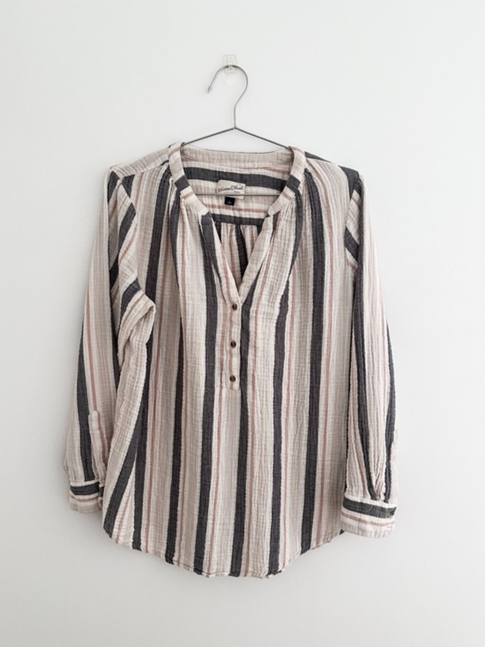 Universal Thread Cotton Gauze Striped Tunic Top Boho Coastal Shirt Size Large